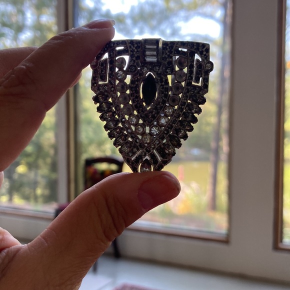 Large glass stones paste 1920s deco dress clip. Antique. - Picture 8 of 10